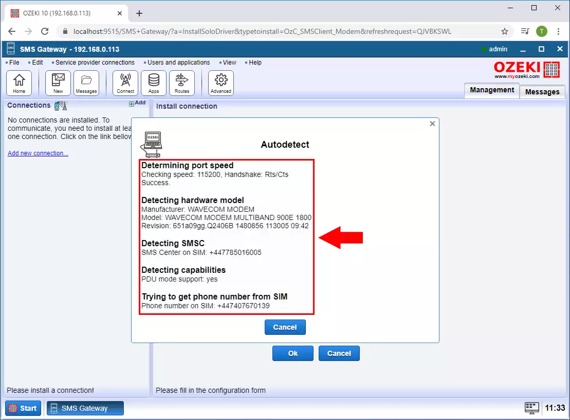 how to detect modem with autodetect in ozeki sms gateway