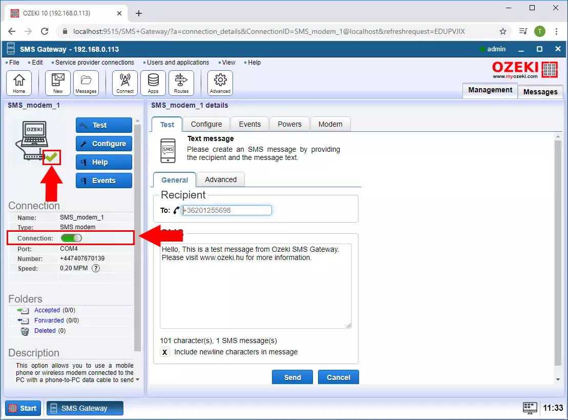 how to enable modem in ozeki sms gateway