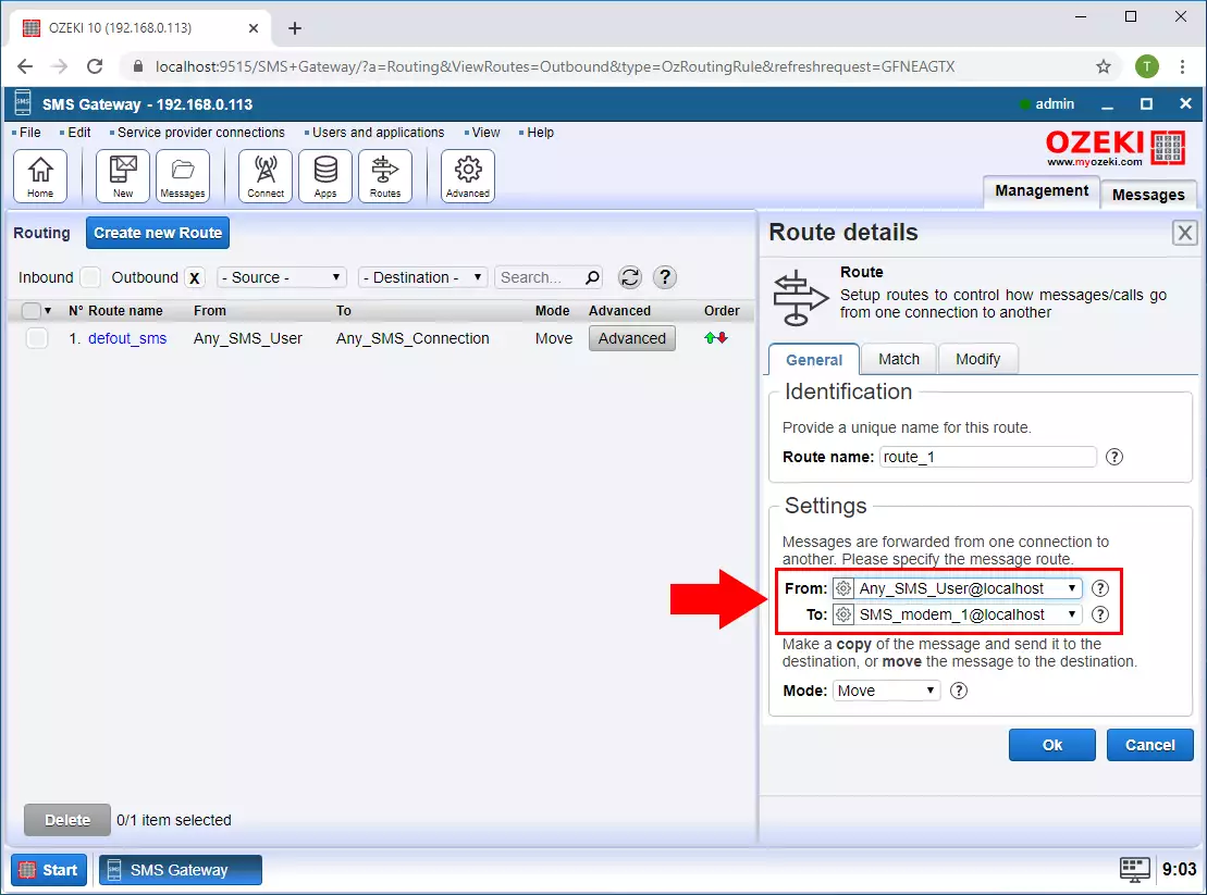 configure the outbound route