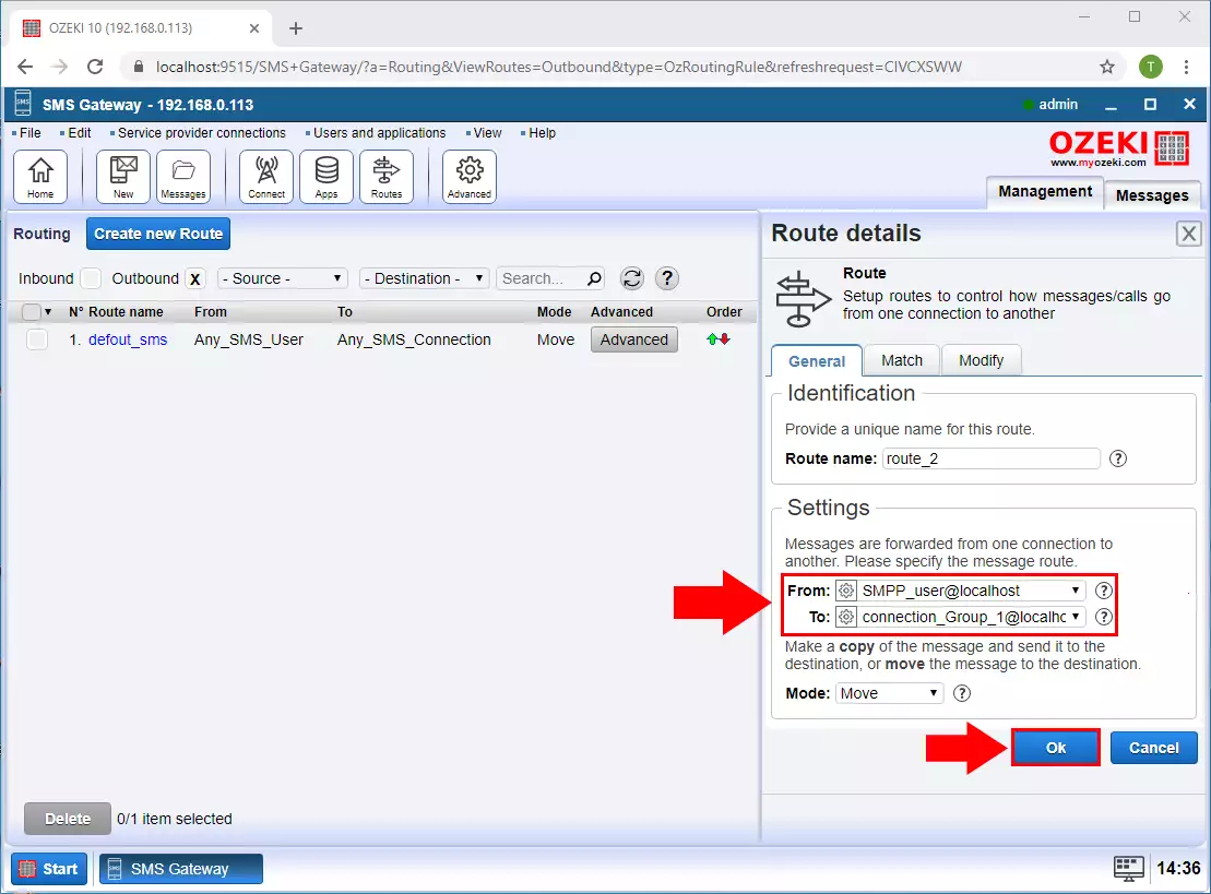 configure the outbound route