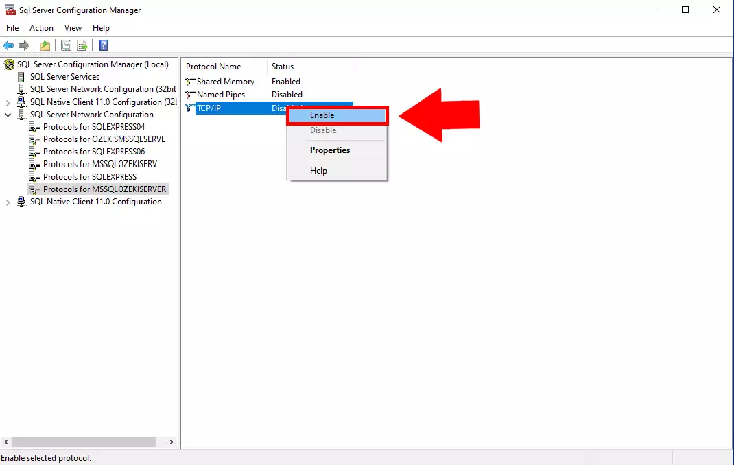 enable tcp ip