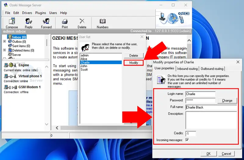 Specifying of the user properties