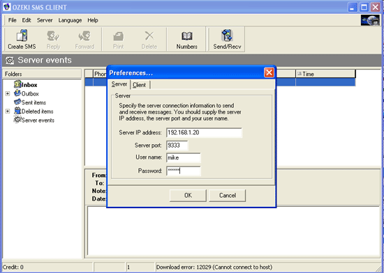 configure ozeki sms client