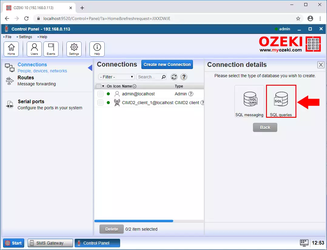 sql queries type connection